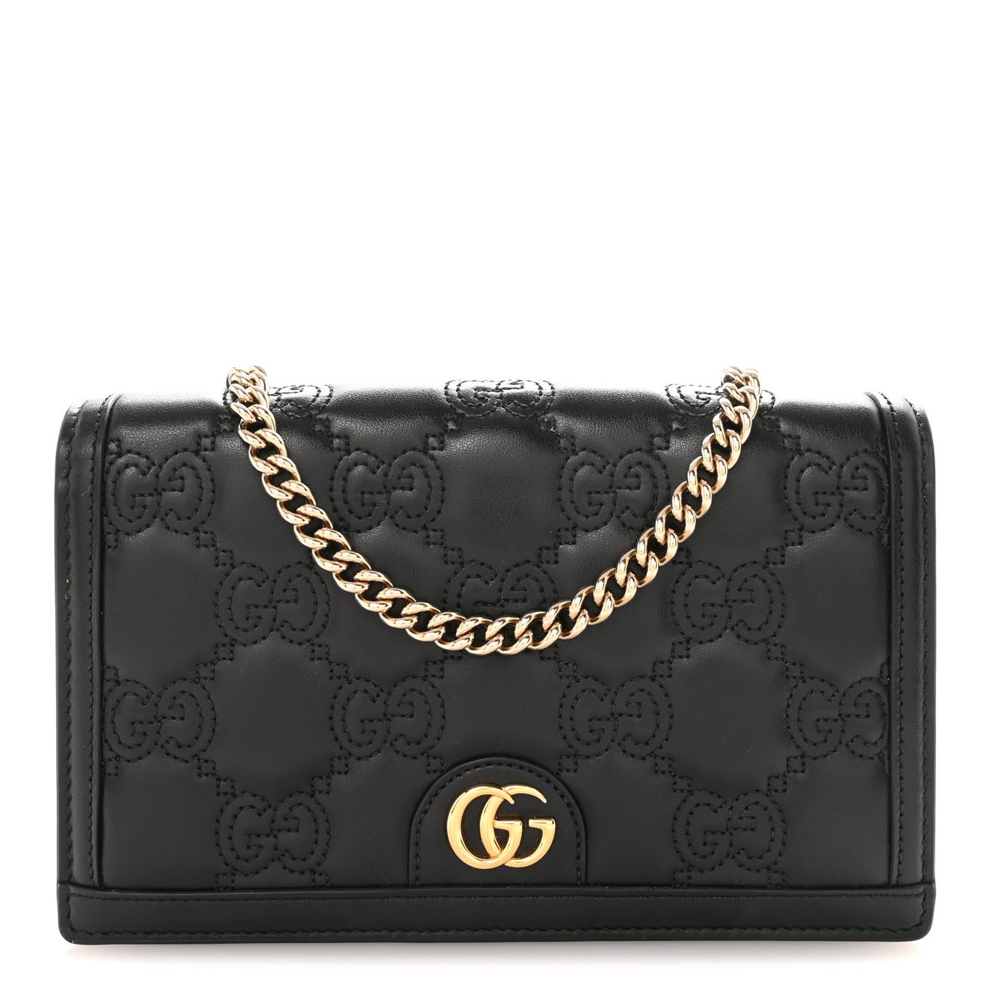 Calfskin GG Matelasse Chain Wallet Black