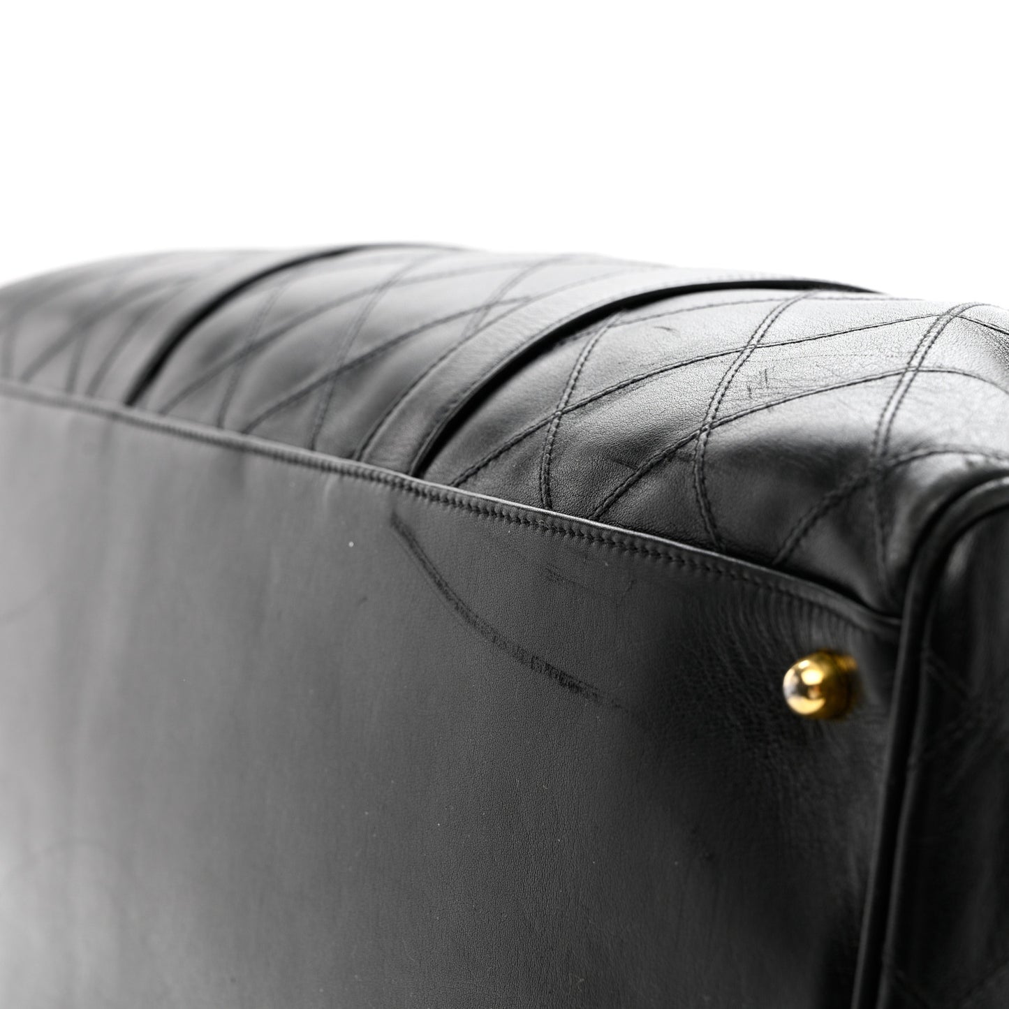 Lambskin Stitched Duffle Travel Bag Black