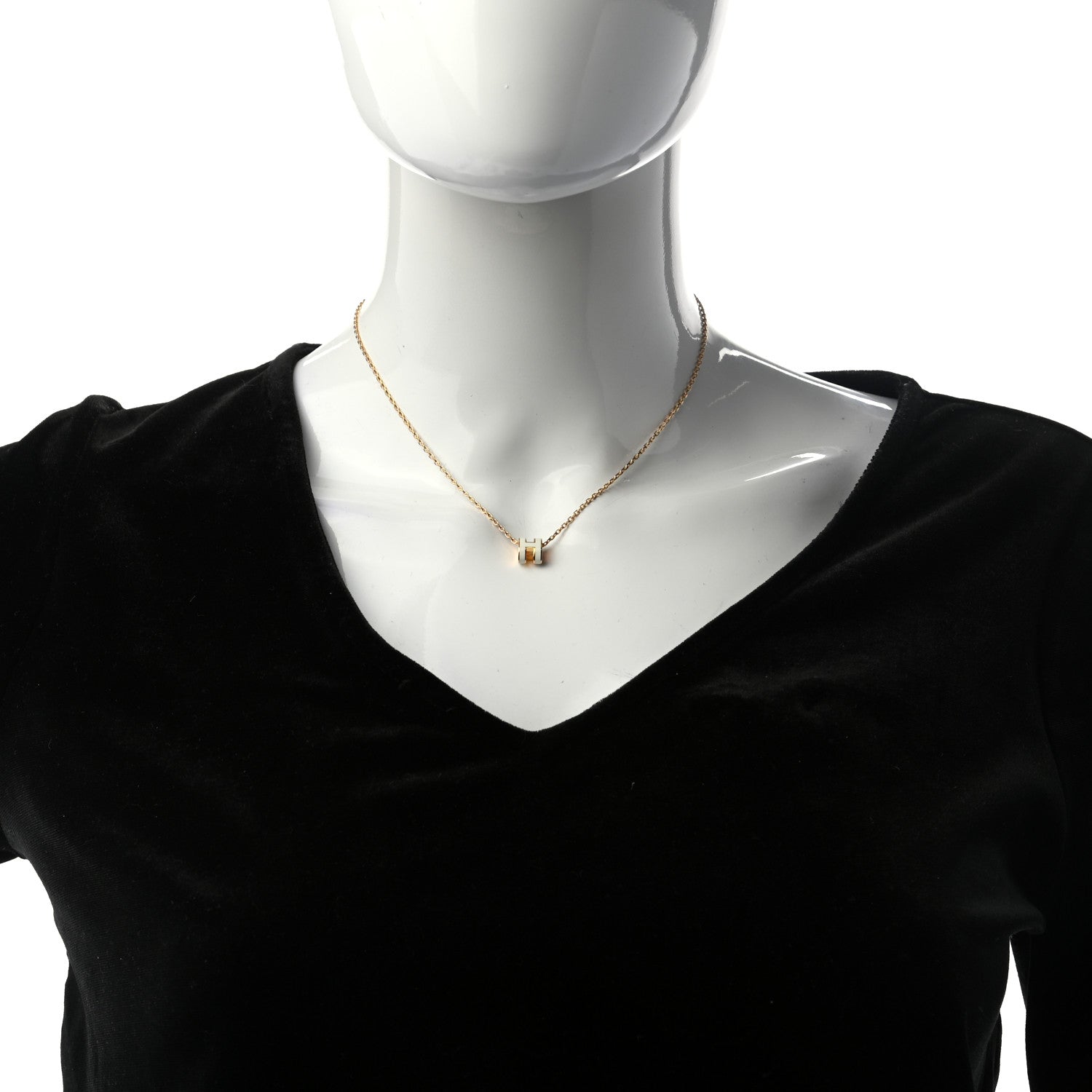 Hermes Lacquered Gold Mini Pop H Pendant Necklace White 2 of 5