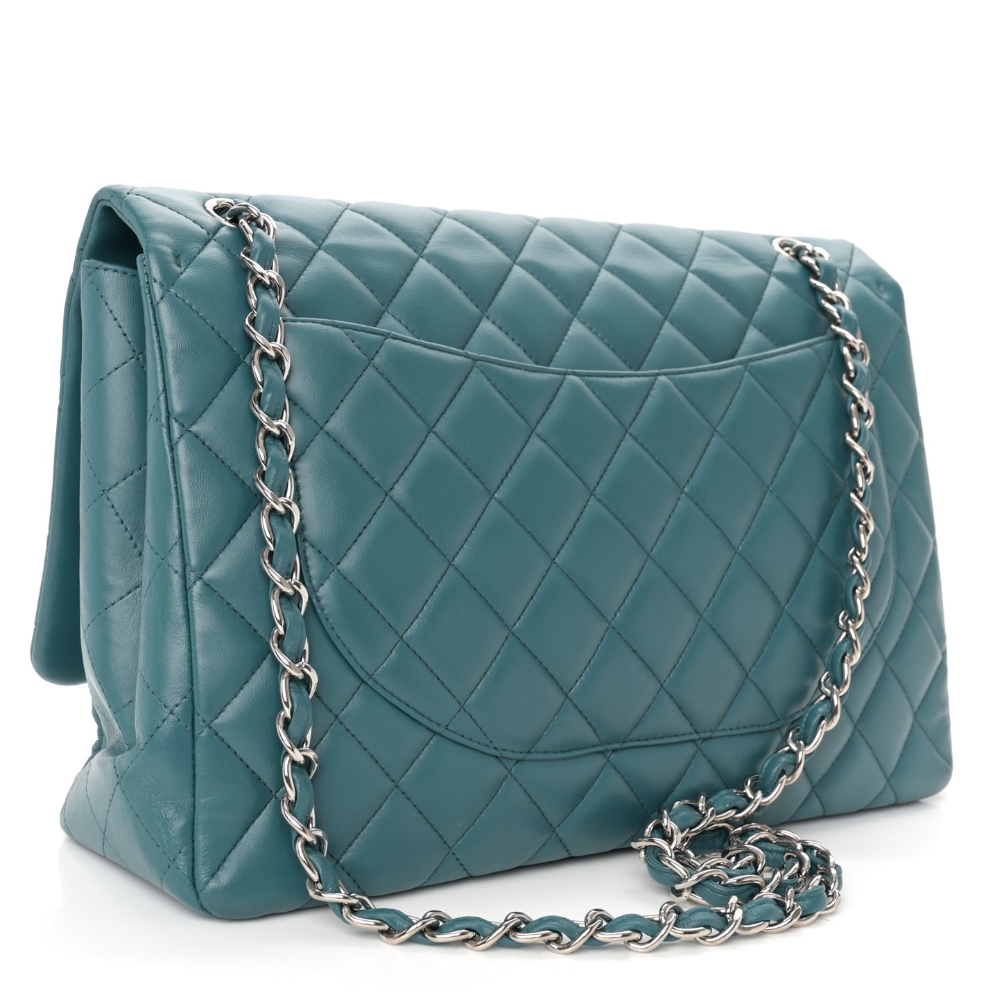 Lambskin Quilted Maxi Single Flap Turquoise