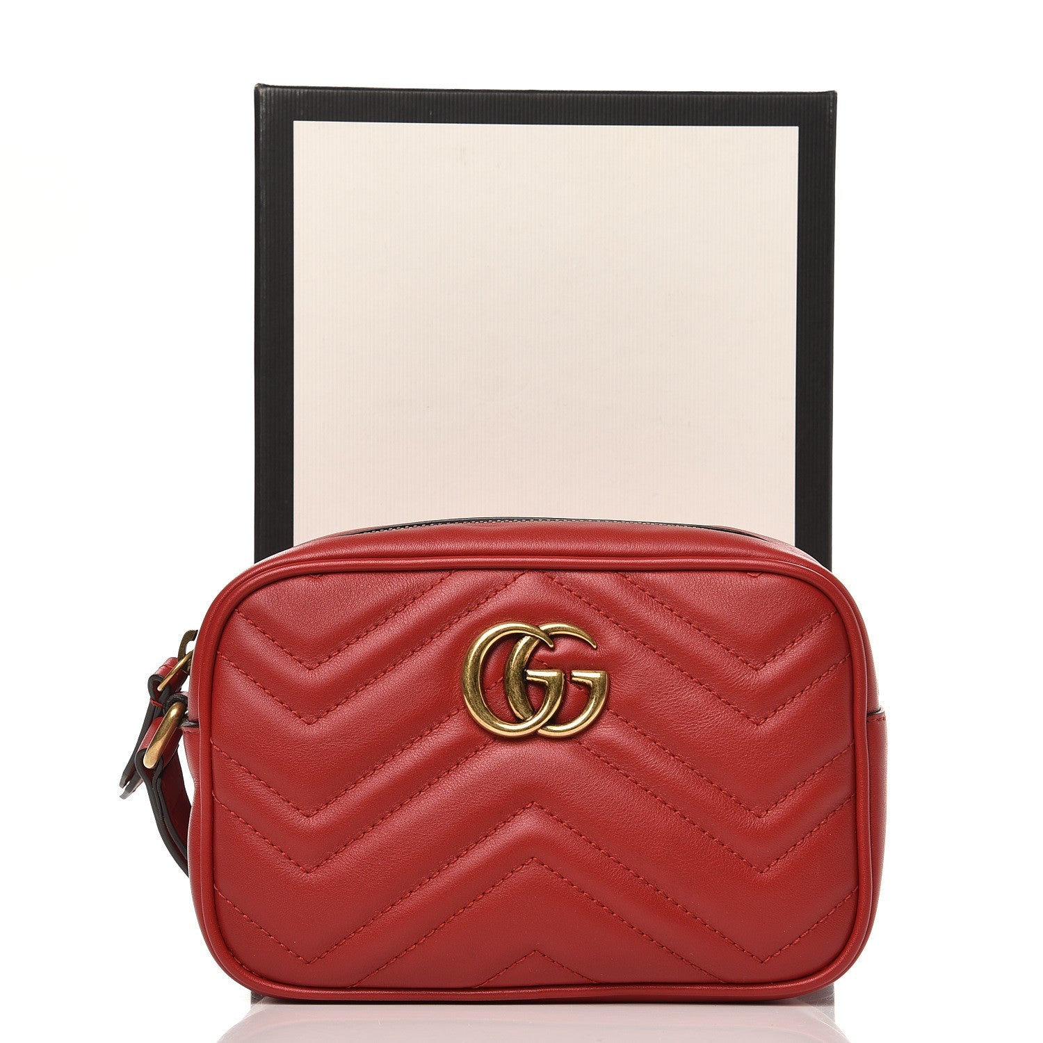 Gucci Calfskin Matelasse Mini GG Marmont Wrist Wallet Hibiscus Red 8 of 8
