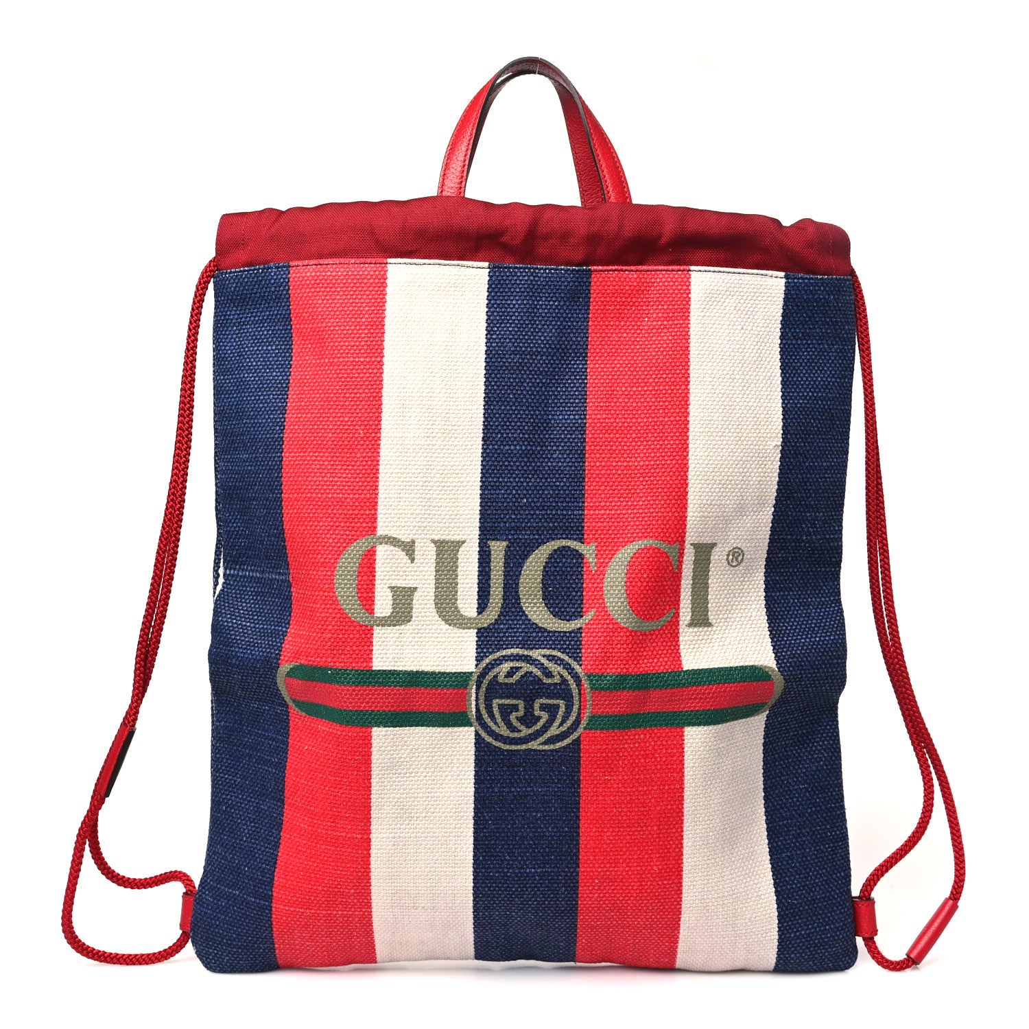 Gucci Canvas Logo Sylvie Stripe Drawstring Backpack Red 1 of 10