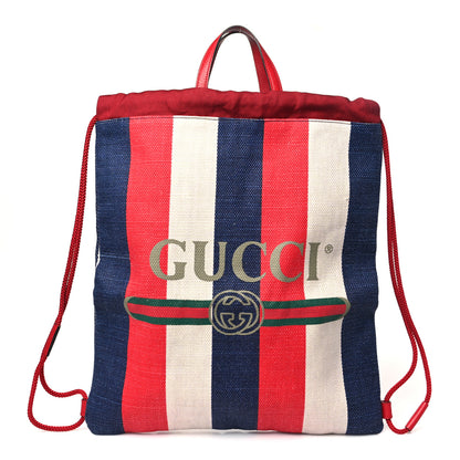Gucci Canvas Logo Sylvie Stripe Drawstring Backpack Red 1 of 10