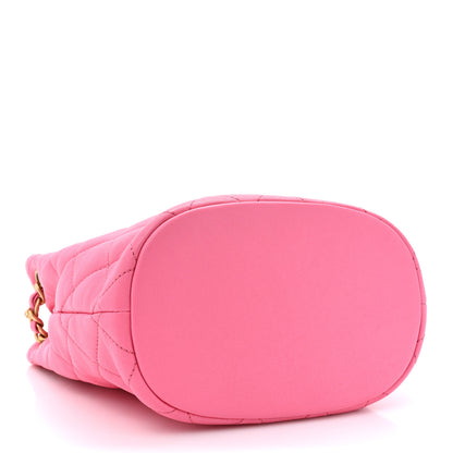 Chanel Lambskin Quilted Chaine Lettre Small Bucket Bag Pink 4 of 11