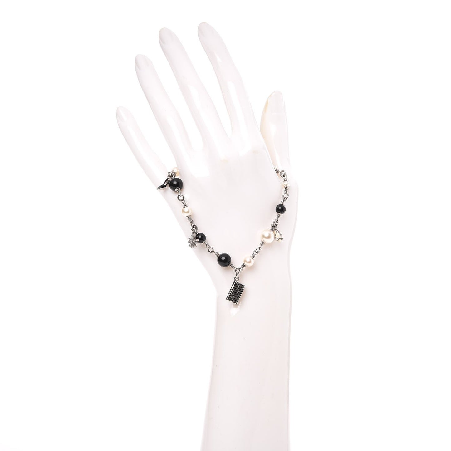 Pearl Beaded Charm Bracelet Silver