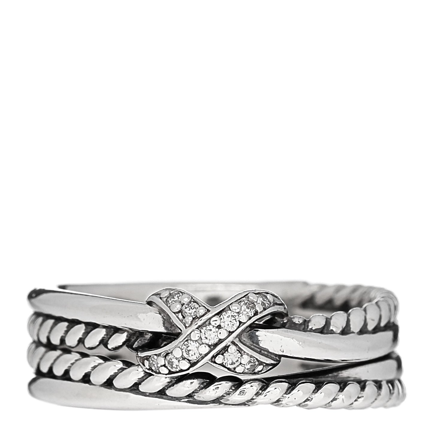 Sterling Silver Diamond X Crossover Ring 54 7