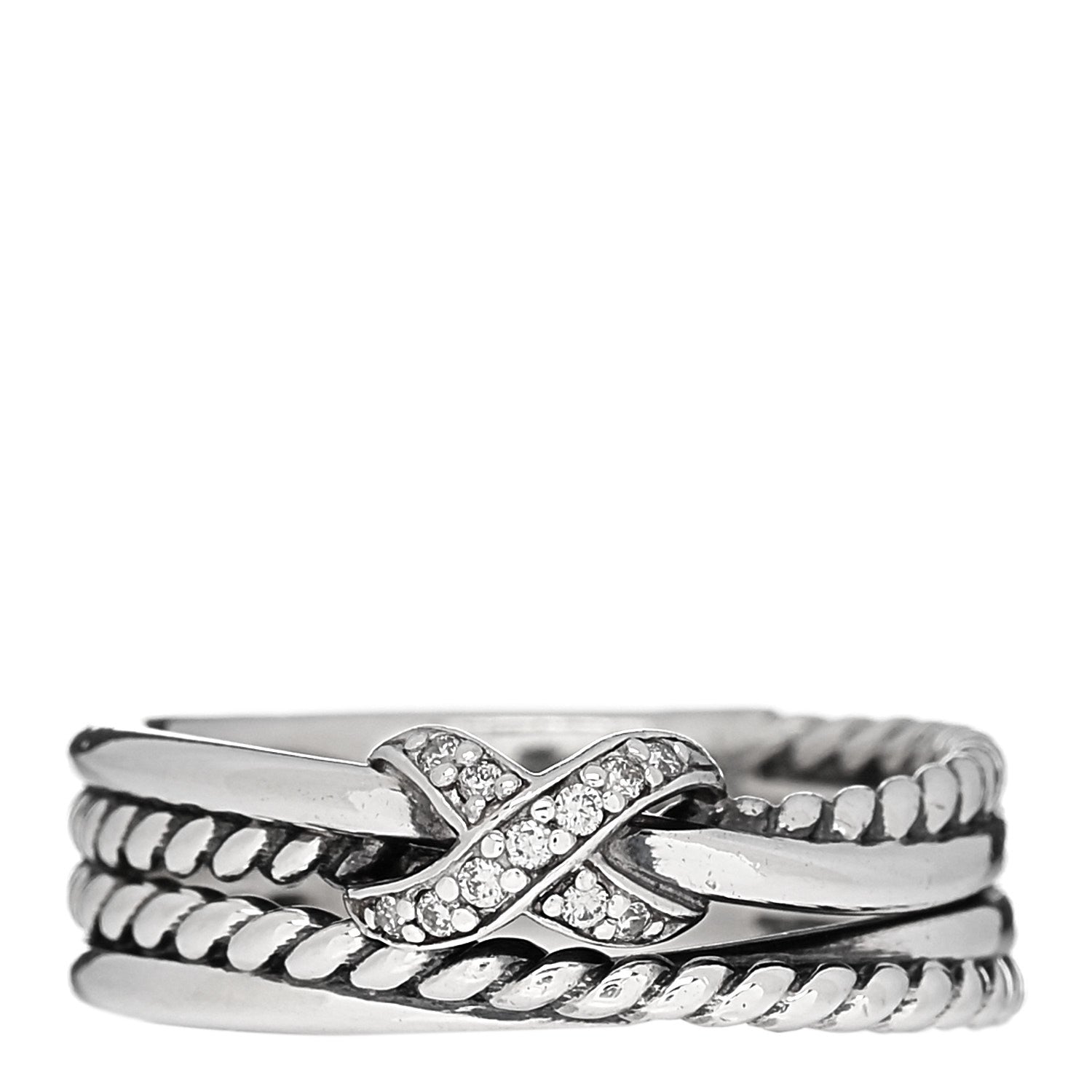 David Yurman Sterling Silver Diamond X Crossover Ring 54 7 1 of 6