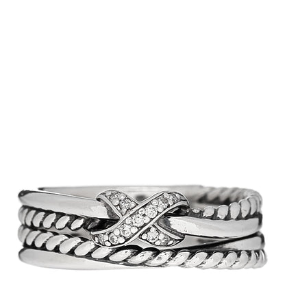 David Yurman Sterling Silver Diamond X Crossover Ring 54 7 1 of 6