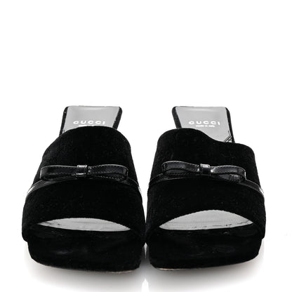 Gucci New Velvet Ashmir Regent Calfskin GG Monogram Square Toe Bow 45mm Slide Sandals 39.5 Black 3 of 10