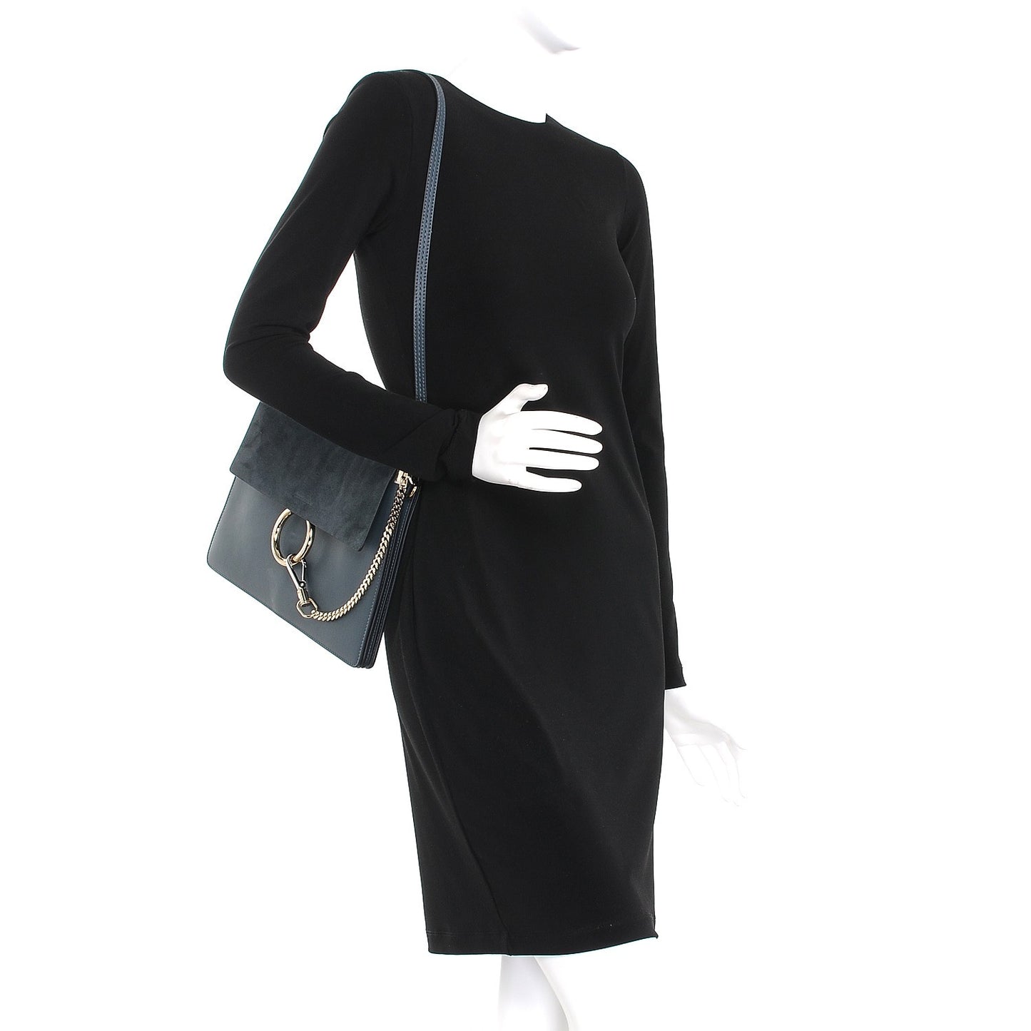 Suede Calfskin Medium Faye Shoulder Bag Silver Blue