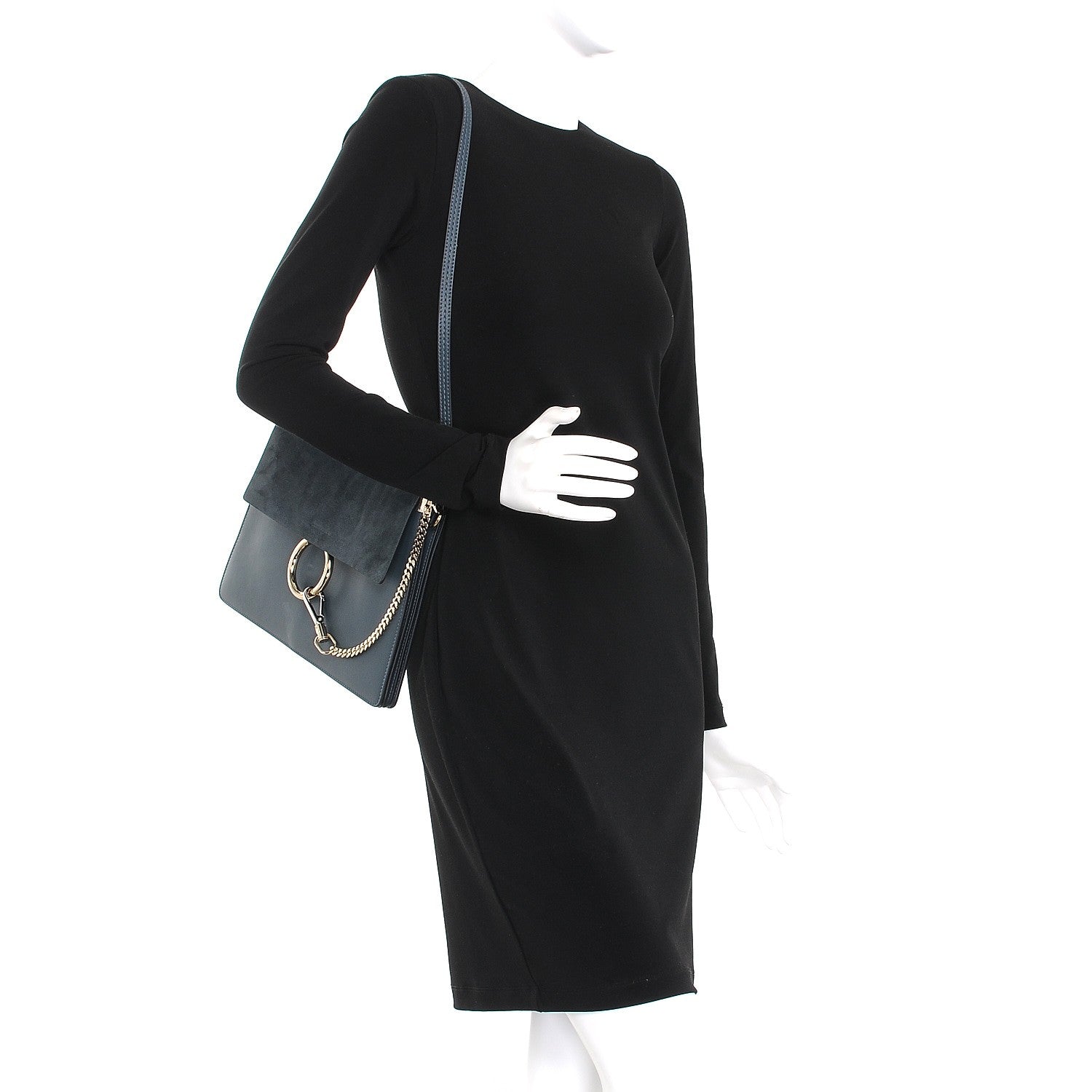 Chloe Suede Calfskin Medium Faye Shoulder Bag Silver Blue 2 of 7