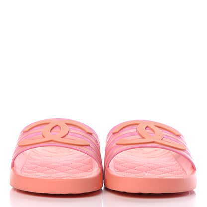 Chanel Rubber CC Flat Slide Sandals 39 Orange Pink 2 of 8