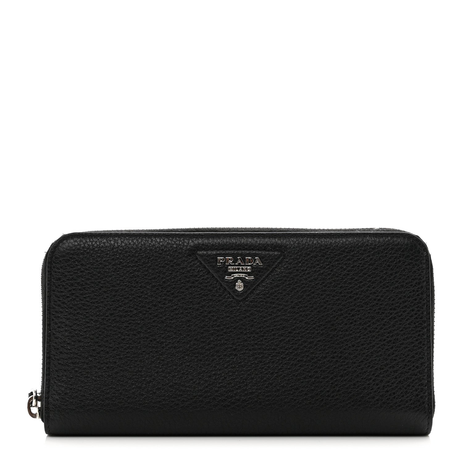 Prada Vitello Daino Triangle Zip Around Wallet Black 1 of 7