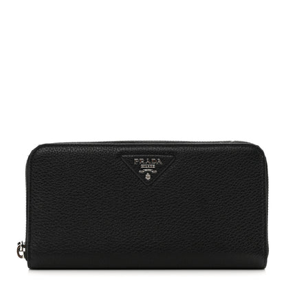 Prada Vitello Daino Triangle Zip Around Wallet Black 1 of 7