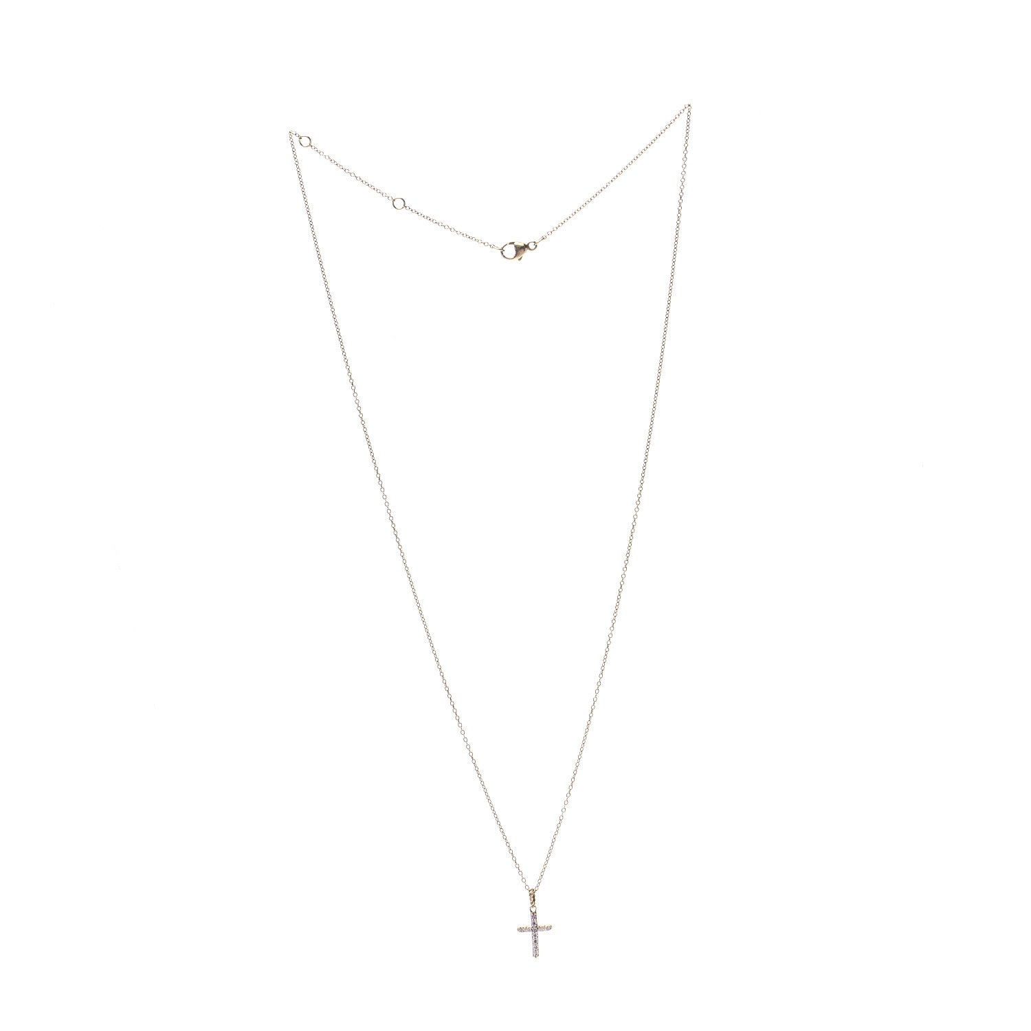 David Yurman 18K Yellow Gold Diamond Cable Collectibles Cross Necklace 3 of 5