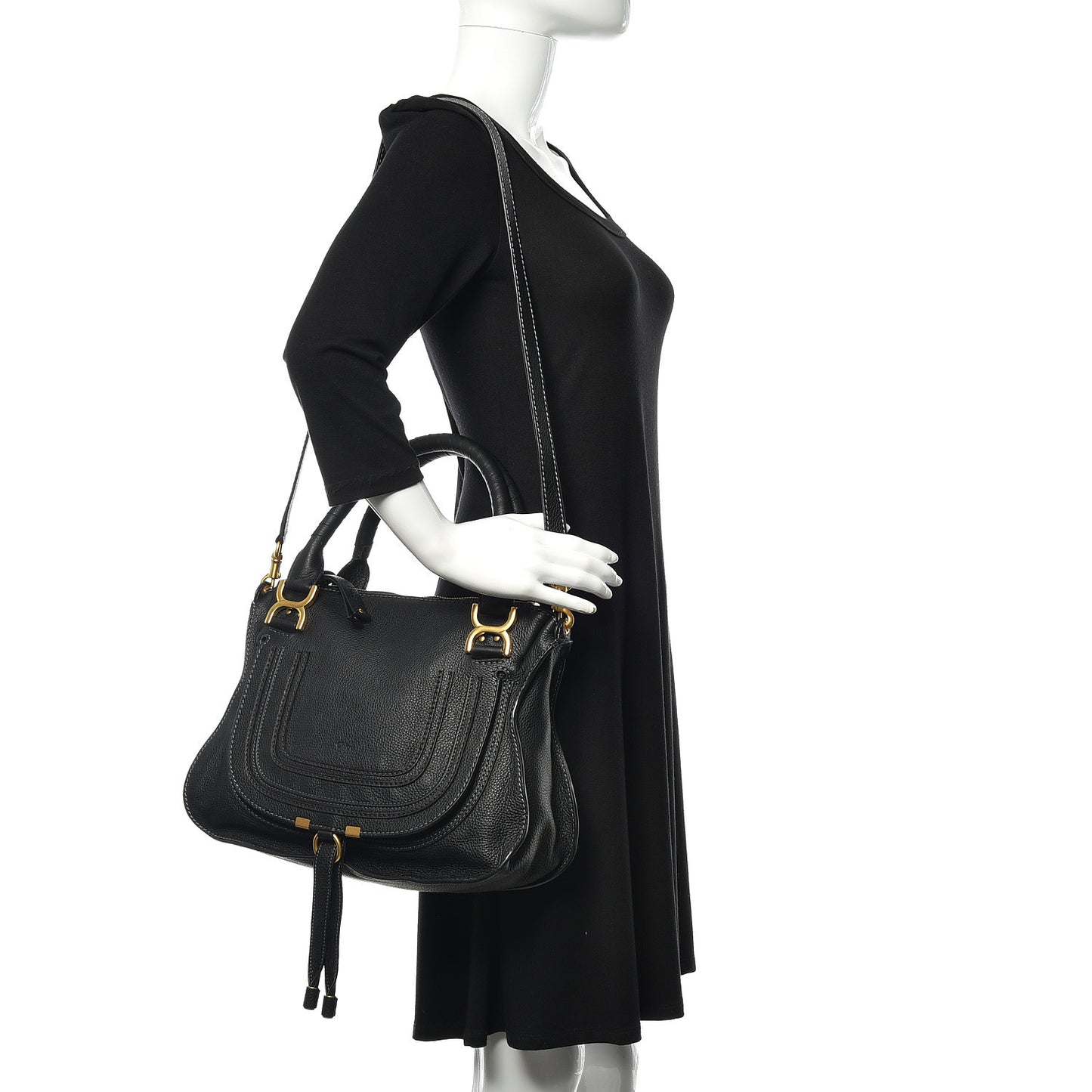 Calfskin Medium Marcie Satchel Black