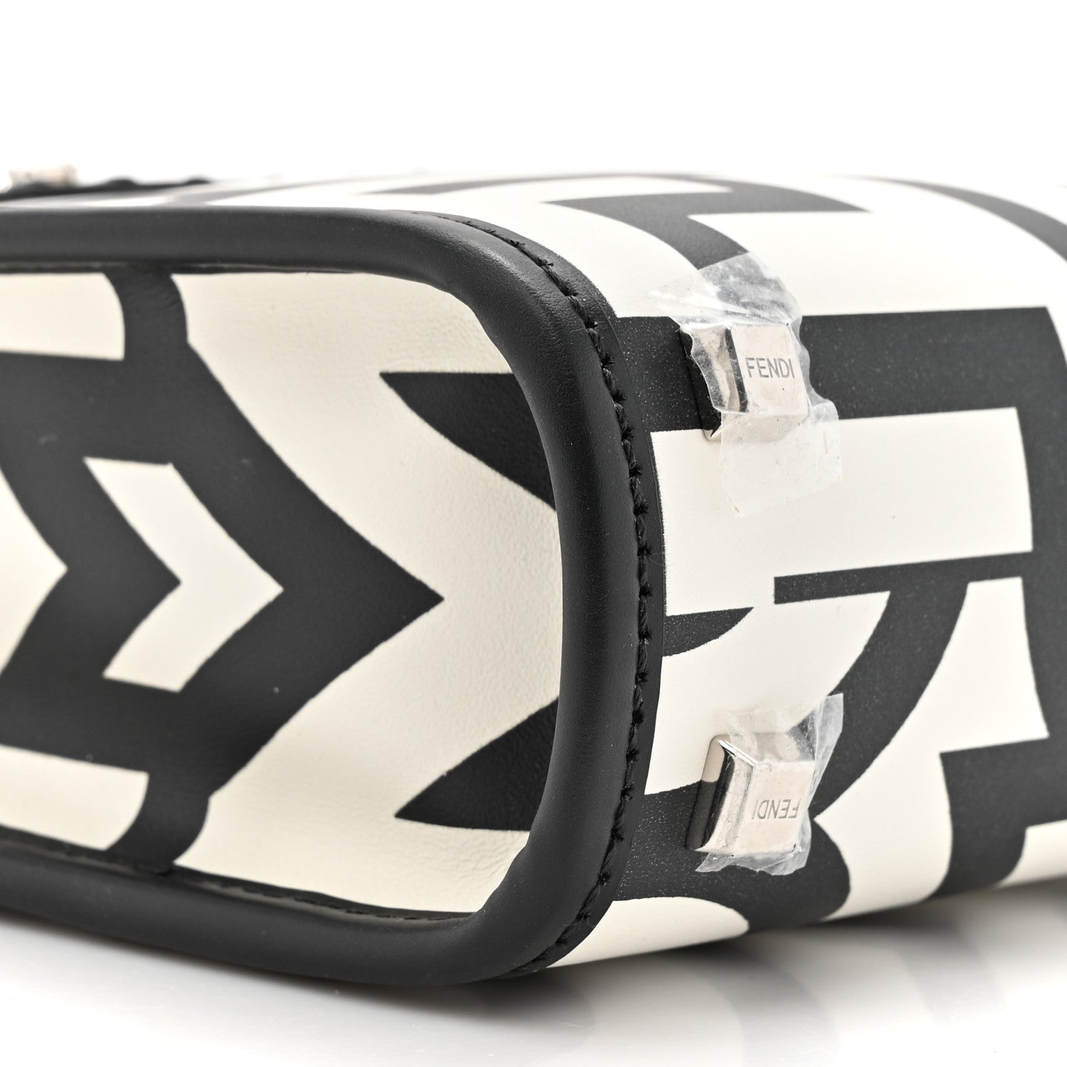 Fendi X MARC JACOBS Vitello King Plexiglass Logo Print Mini Fendi Sunshine Shopper Tote Black White 9 of 9