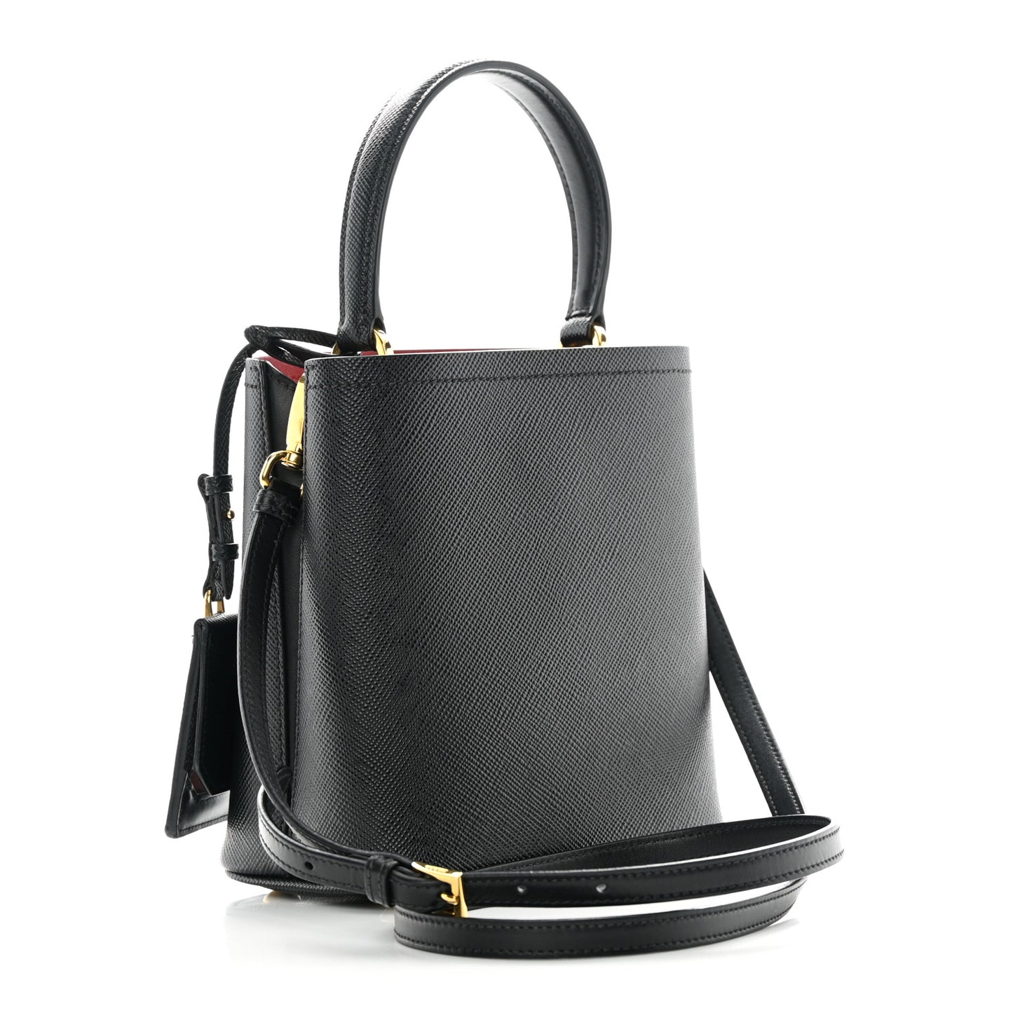 Saffiano Cuir Small Panier Bucket Bag Black Fuoco