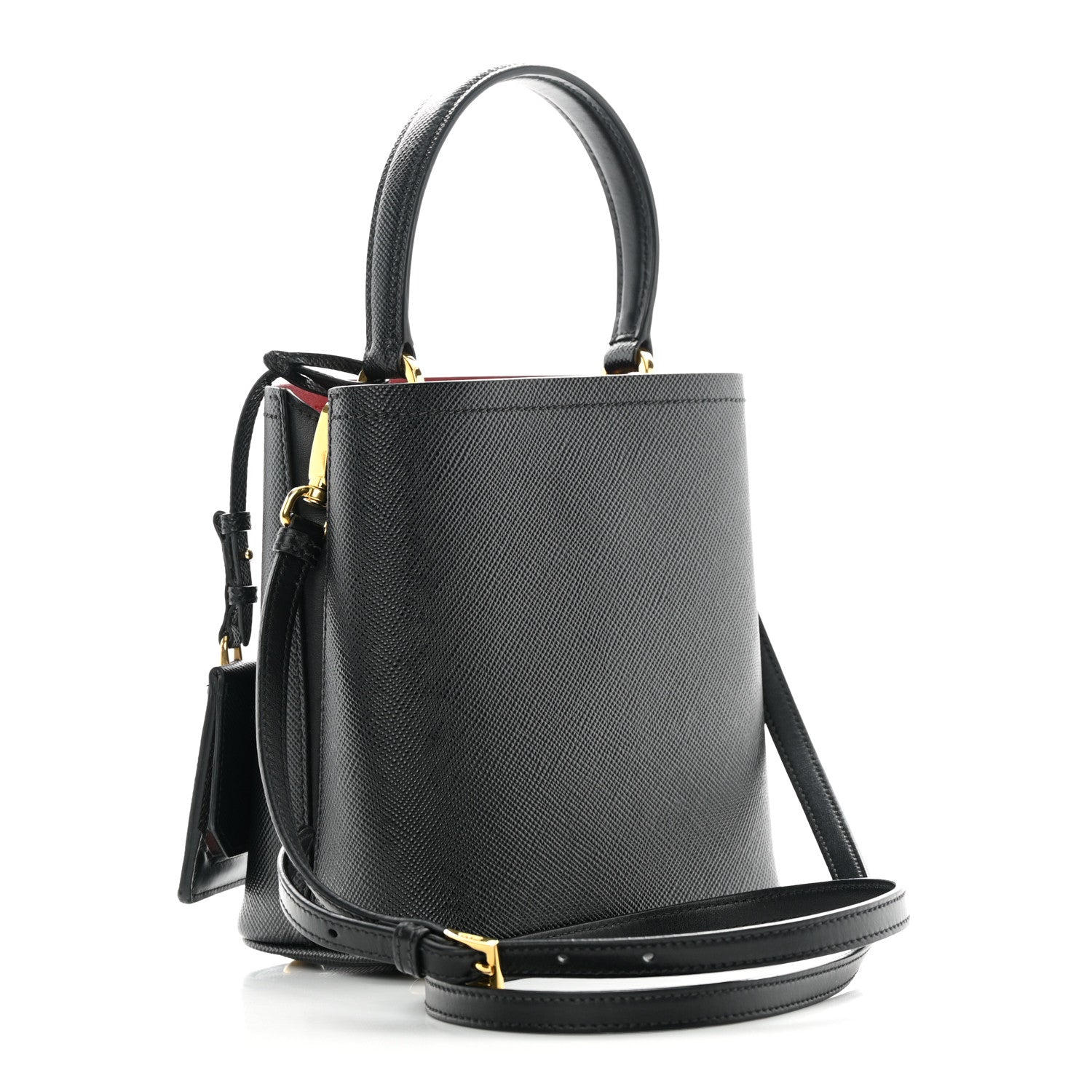 Prada Saffiano Cuir Small Panier Bucket Bag Black Fuoco 3 of 17