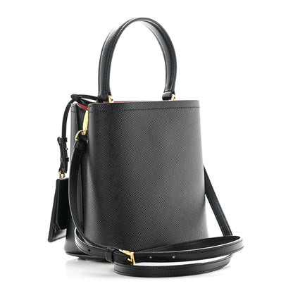 Prada Saffiano Cuir Small Panier Bucket Bag Black Fuoco 3 of 17