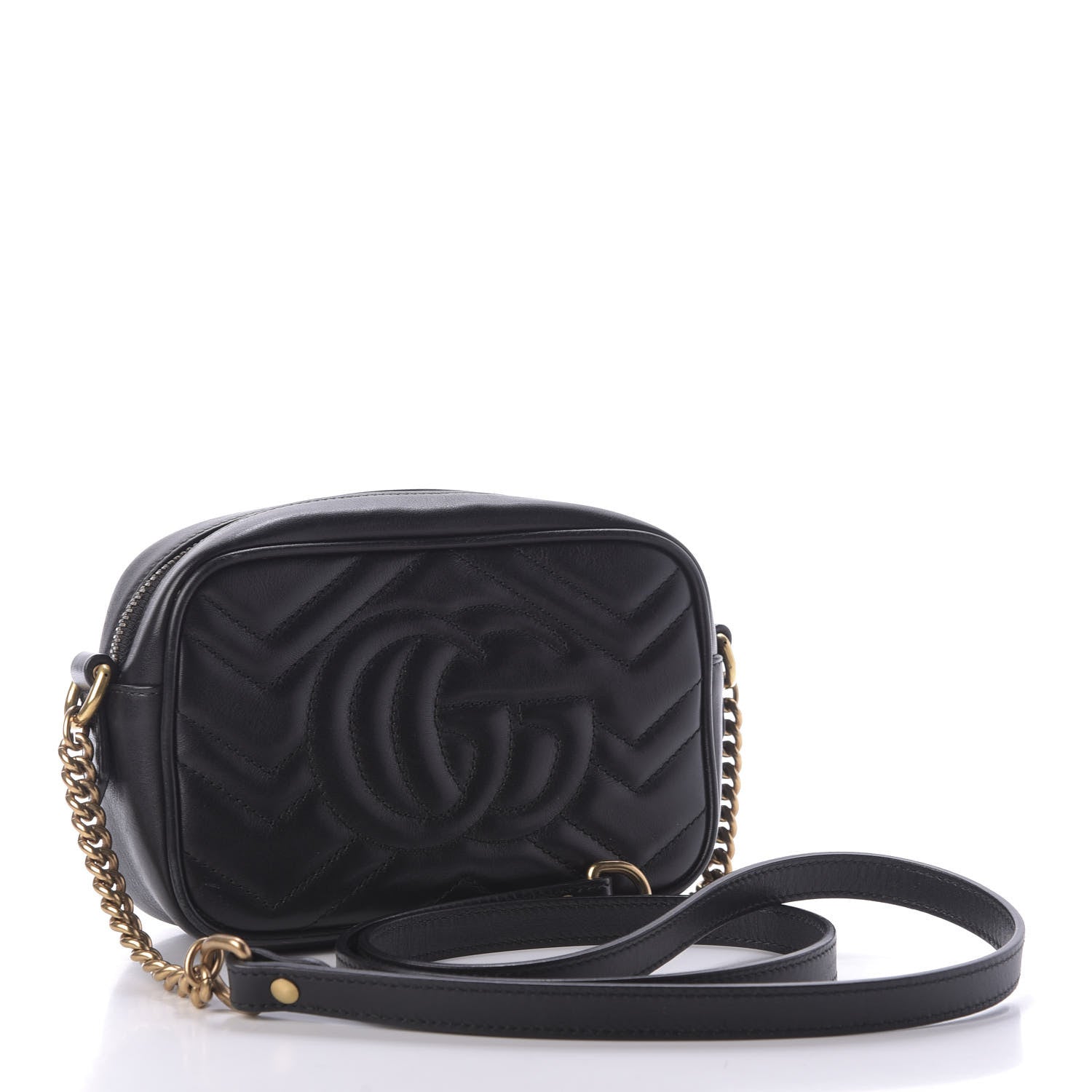 Gucci Calfskin Matelasse Mini GG Marmont Chain Shoulder Bag Black 3 of 10