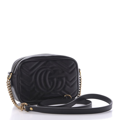 Gucci Calfskin Matelasse Mini GG Marmont Chain Shoulder Bag Black 3 of 10