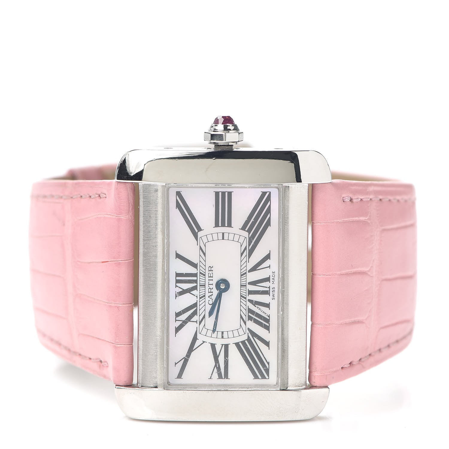 Cartier Stainless Steel Crocodile Mother of Pearl 38mm Tank Divan Quartz Watch Pink 2 of 6