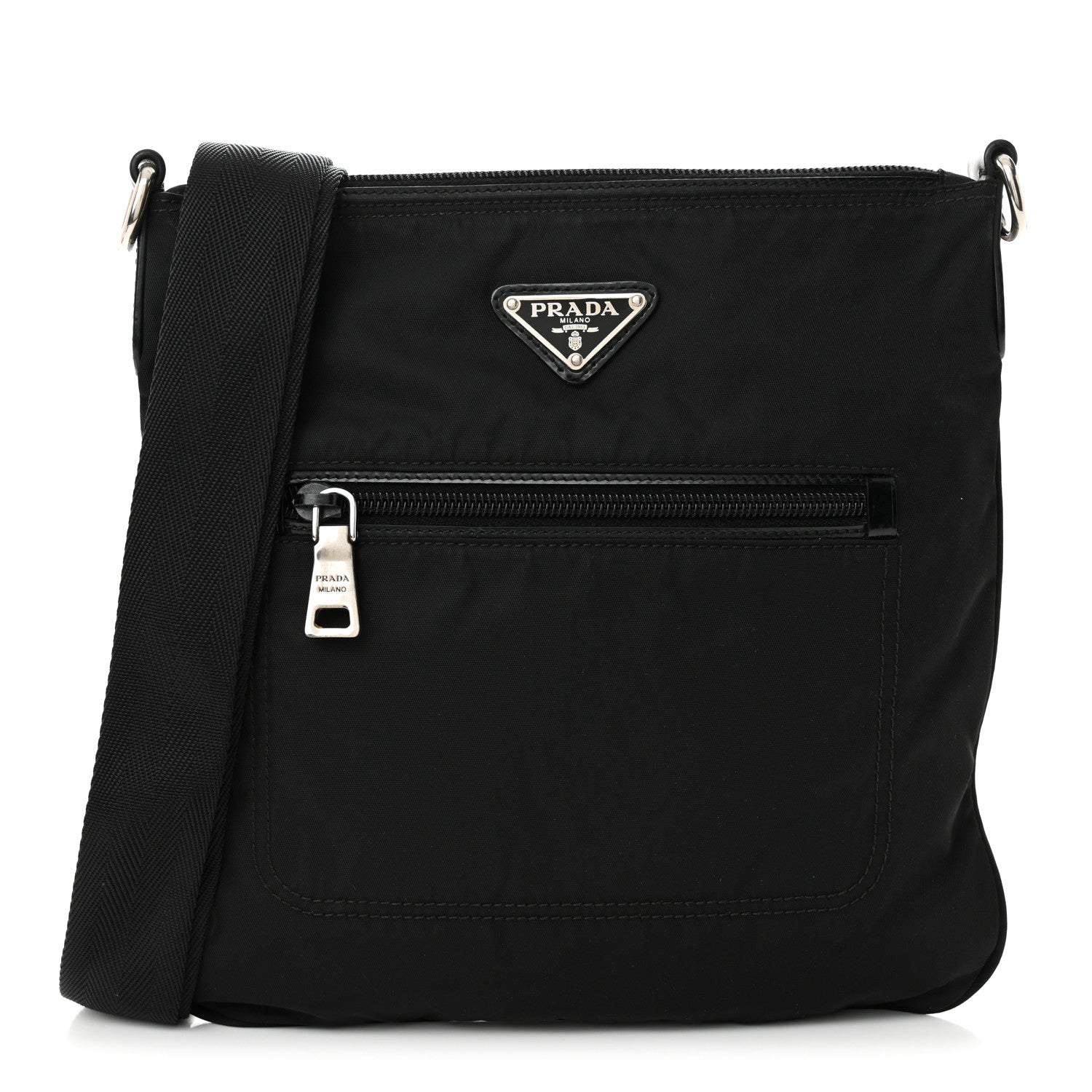 Prada Tessuto Nylon Saffiano Flat Messenger Bag Black 1 of 10