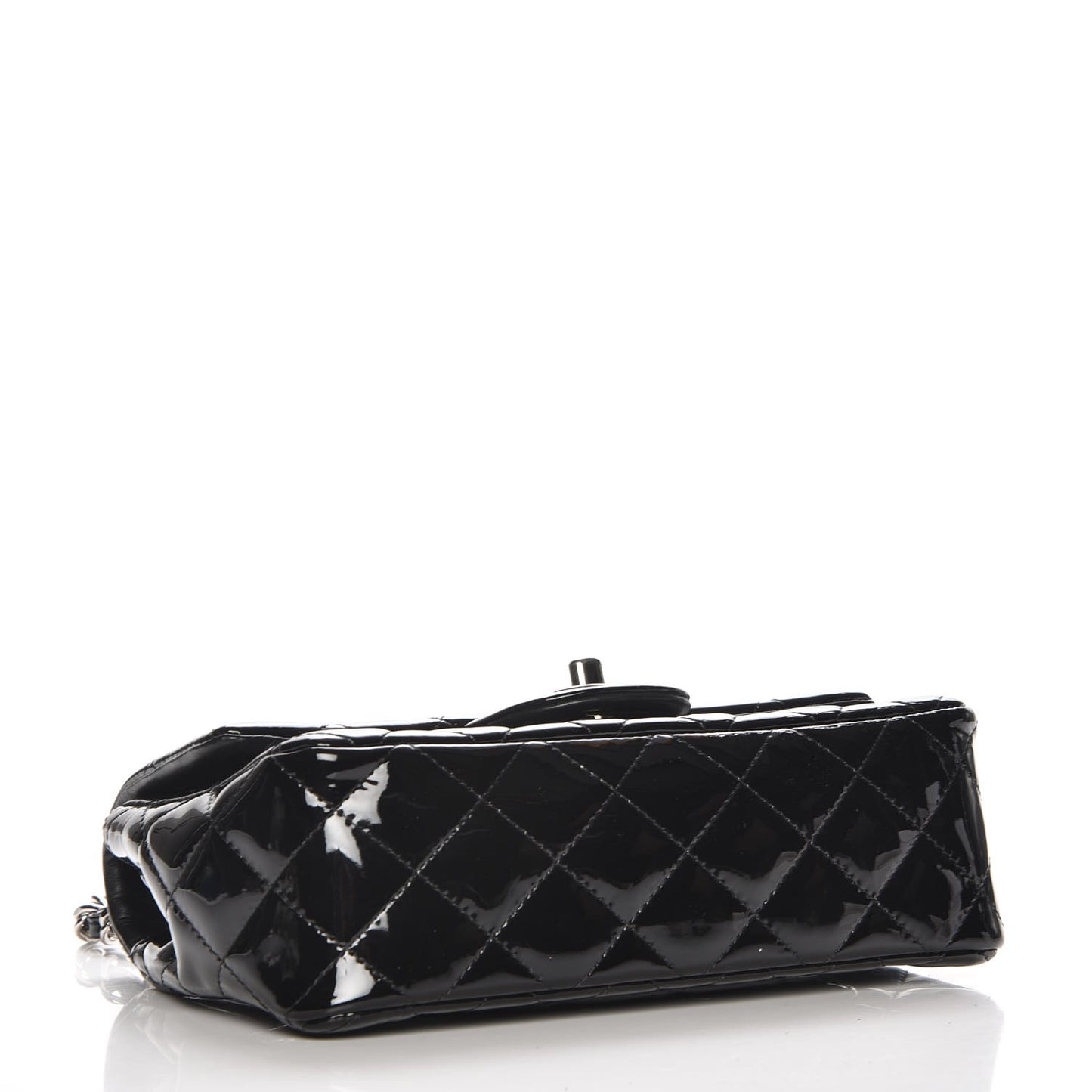 Patent Calfskin Quilted Mini Rectangular Flap Black