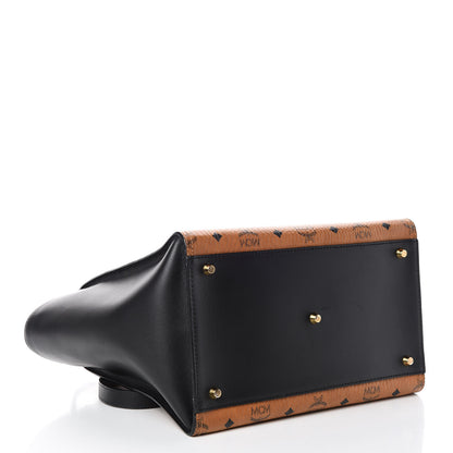 MCM Visetos Medium Kathy Double Zip Tote Cognac Black 4 of 8