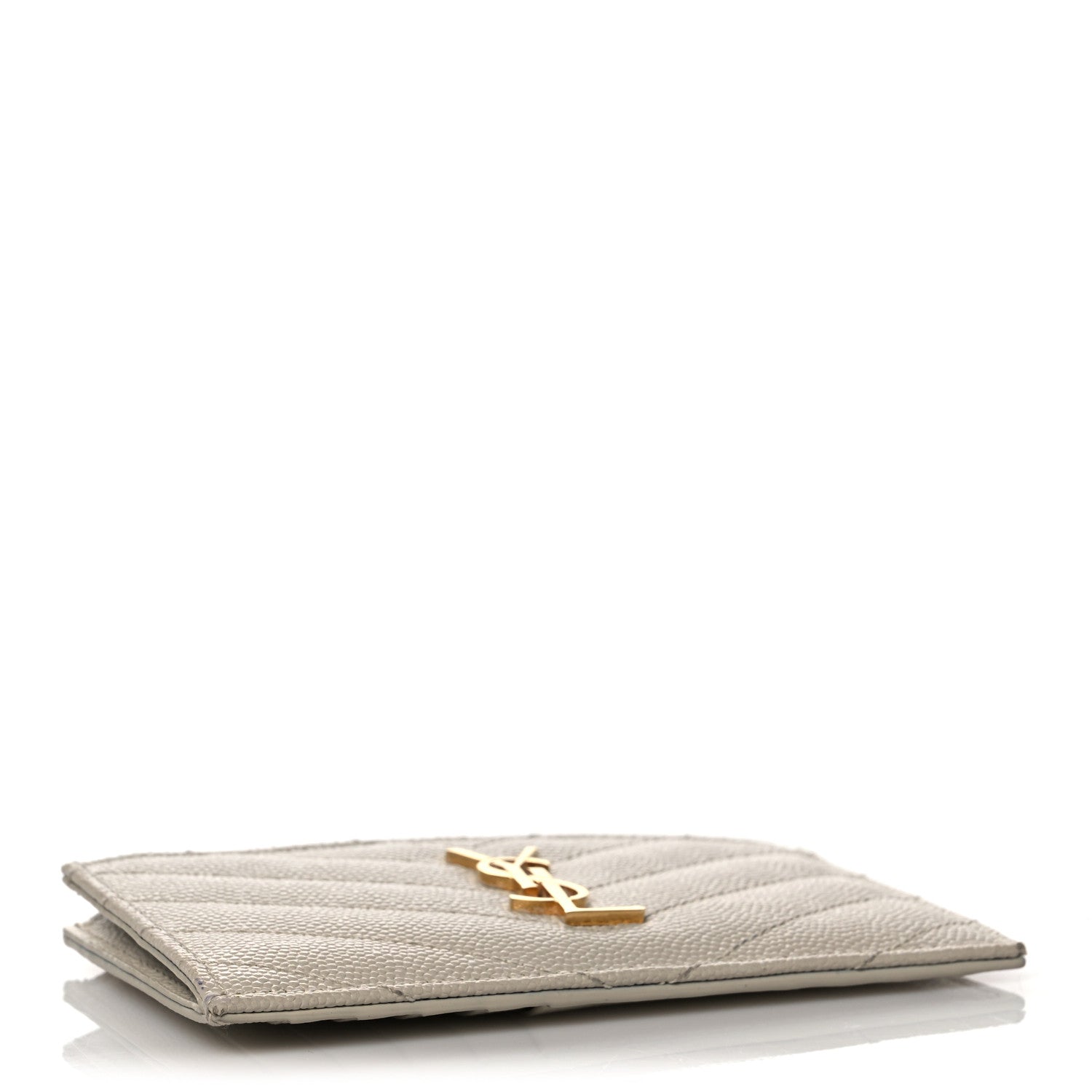 Saint Laurent Grain De Poudre Matelasse Chevron Monogram Fragments Zippered Card Case Crema Soft 4 of 12
