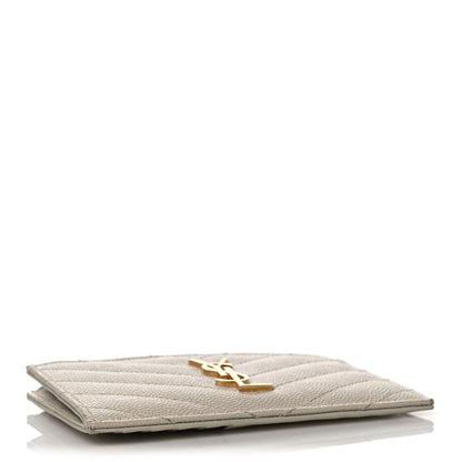 Saint Laurent Grain De Poudre Matelasse Chevron Monogram Fragments Zippered Card Case Crema Soft 4 of 12