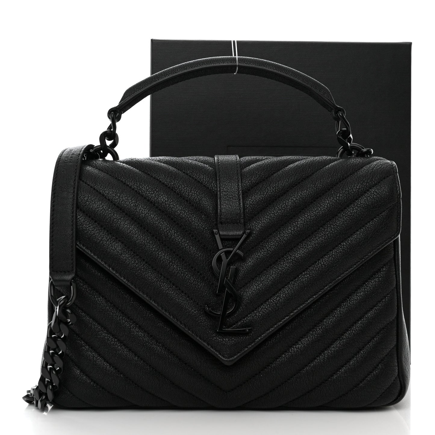 Sheepskin Matelasse Chevron Monogram Monochrome Medium College Bag Black