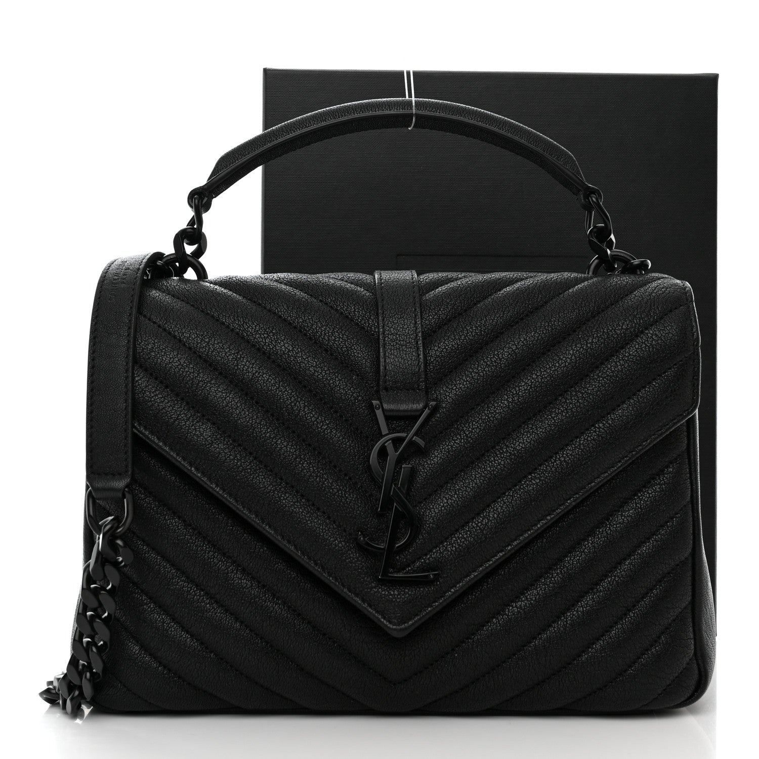 Saint Laurent Sheepskin Matelasse Chevron Monogram Monochrome Medium College Bag Black 12 of 12