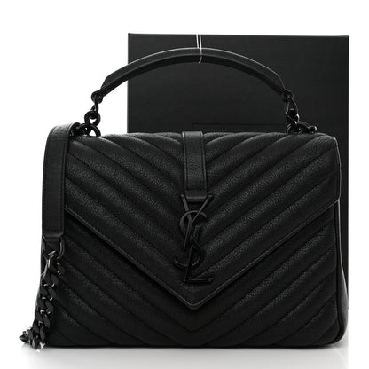 Saint Laurent Sheepskin Matelasse Chevron Monogram Monochrome Medium College Bag Black 12 of 12