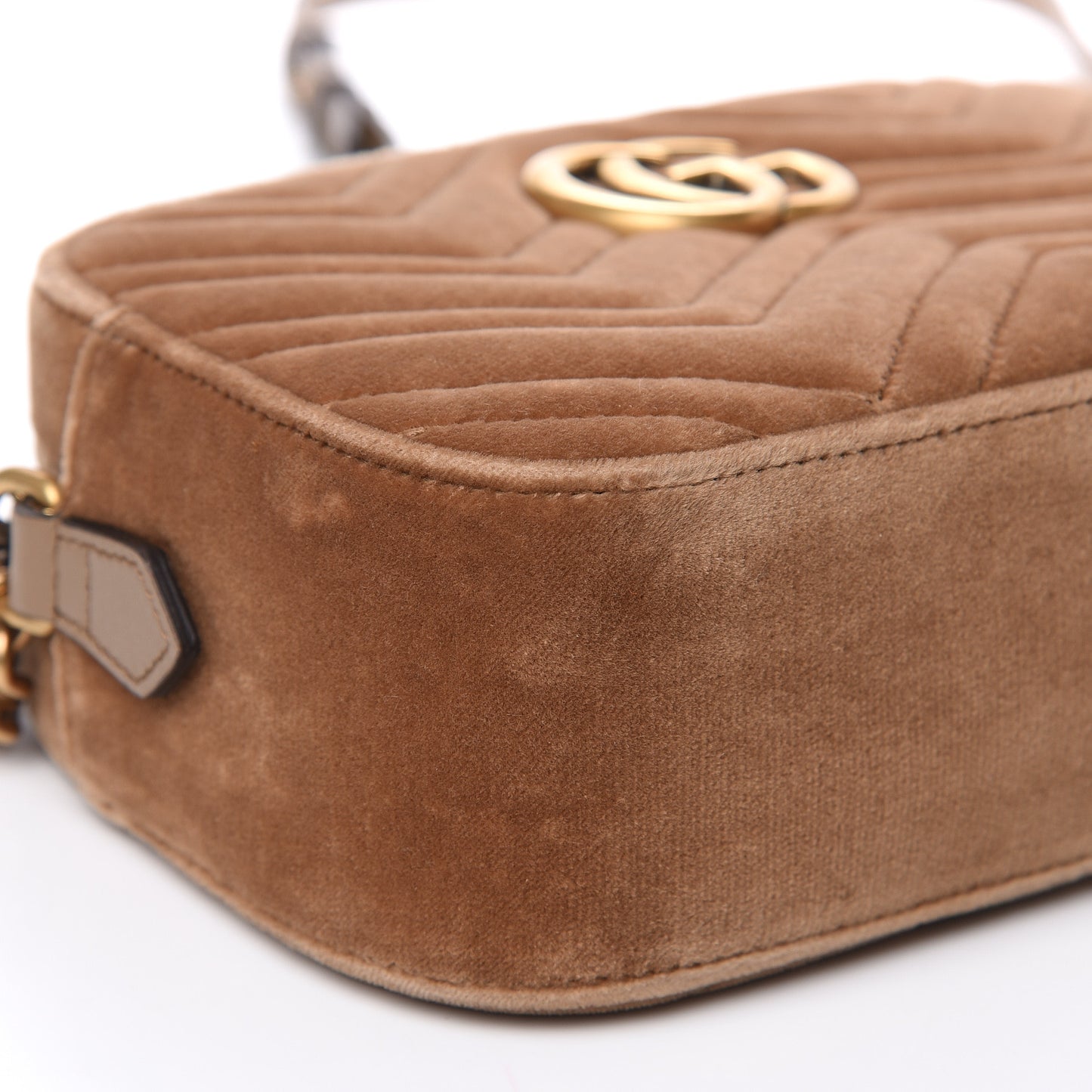 Velvet Matelasse Small GG Marmont Chain Shoulder Bag Taupe