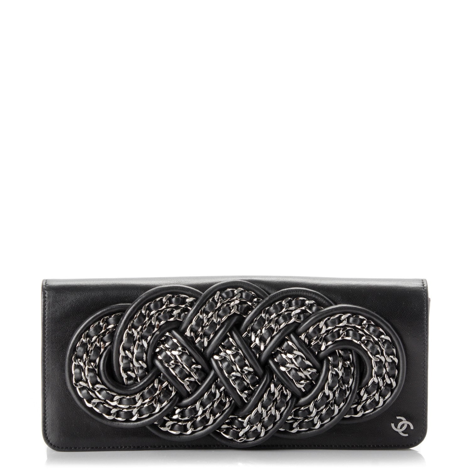 Chanel Lambskin Silver Chain Knot Clutch Black 1 of 7