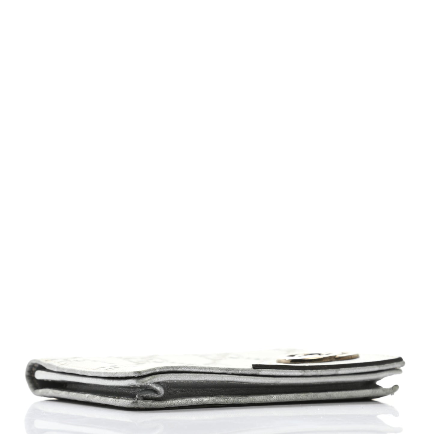 Metallic Guccissima Interlocking G Flap Card Case Silver