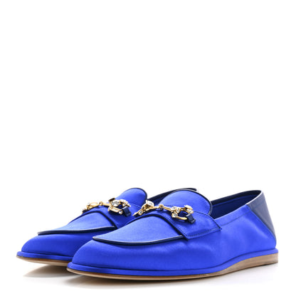 Gucci Satin Crystal Horsebit Slip On Loafers 36 Electric Blue 4 of 10