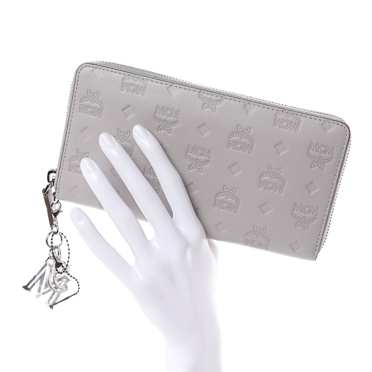 MCM Calfskin Ottomar Monogram Klara Zip Wallet Grey 2 of 7