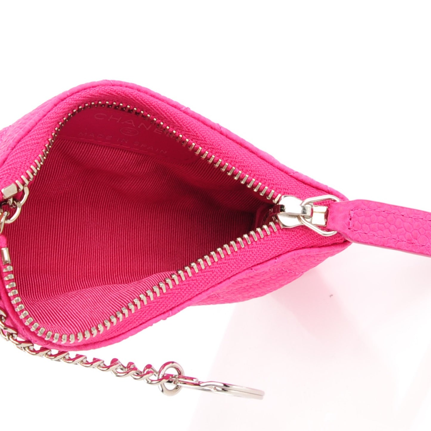 Iridescent Caviar Quilted Key Holder Case Pink