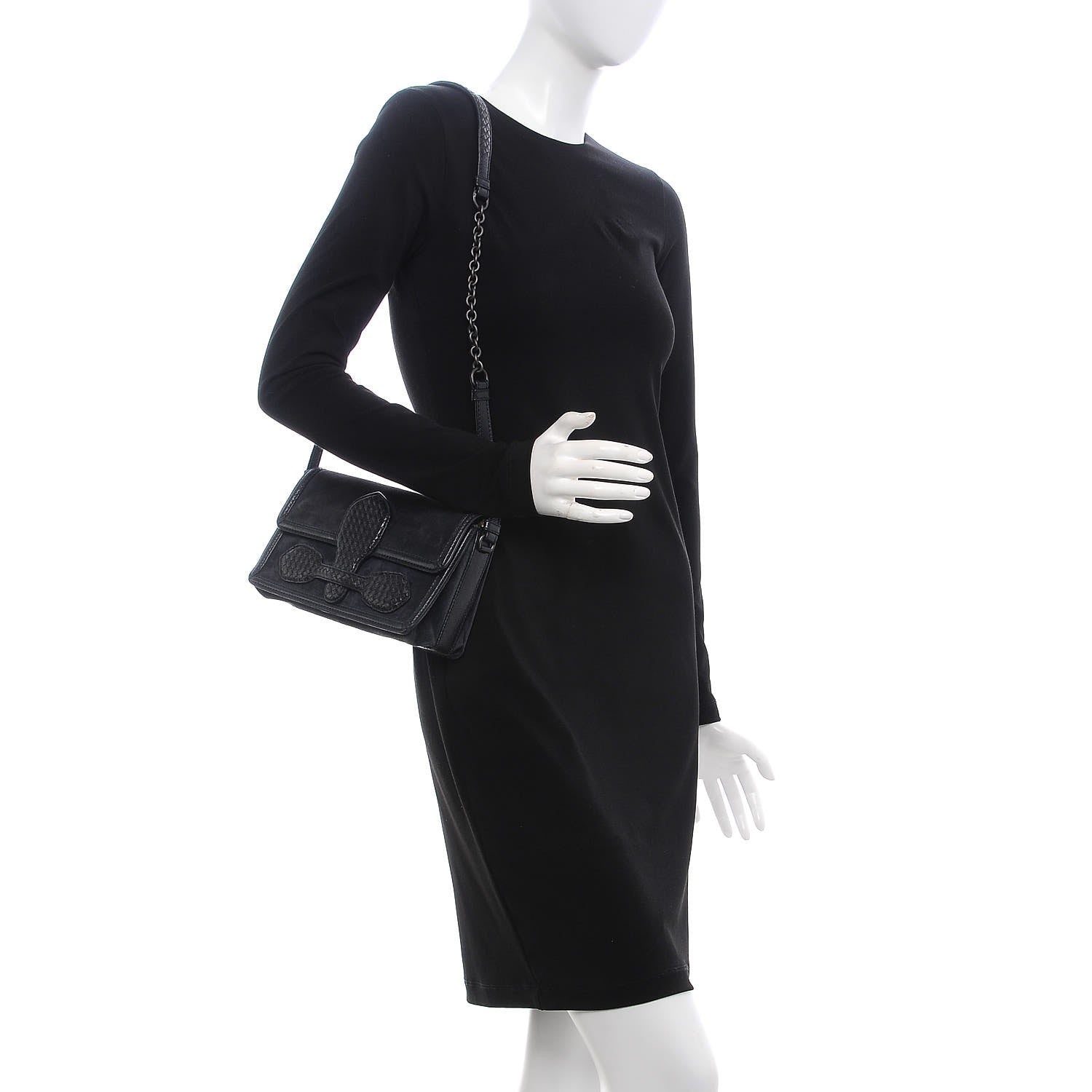 Bottega Veneta Suede Shiny Micro Intreccio Shoulder Bag Dark Navy 2 of 8