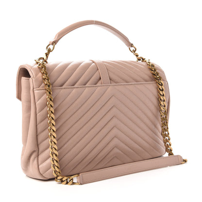 Saint Laurent Sheepskin Matelasse Chevron Monogram Large College Satchel Rose Antic 3 of 9