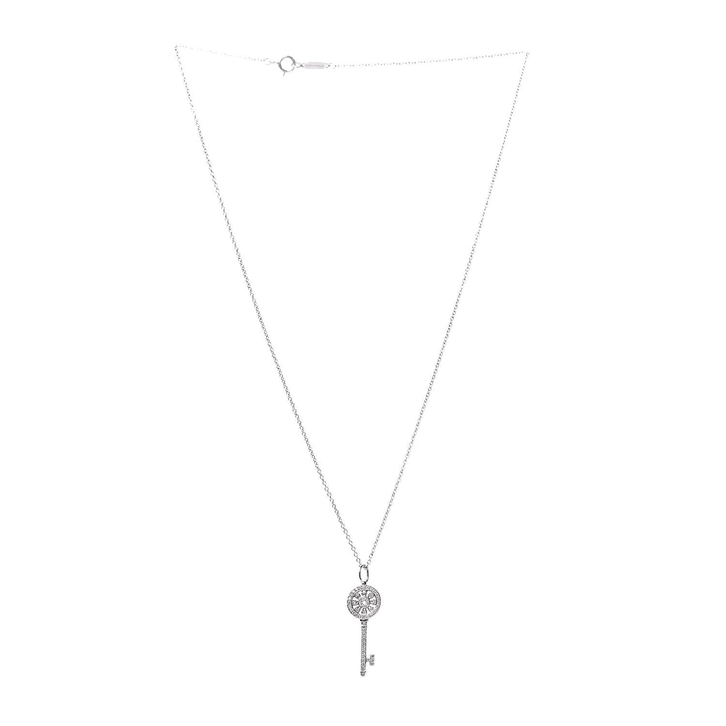 Platinum 18K White Gold Diamond Mini Petals Key Pendant Necklace