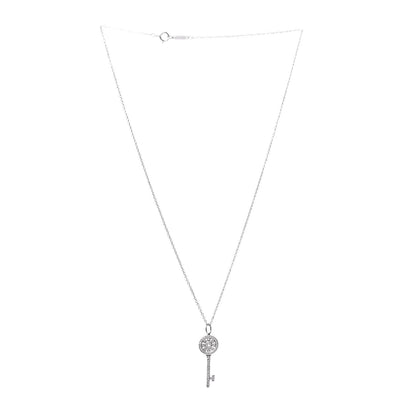 Tiffany Platinum 18K White Gold Diamond Mini Petals Key Pendant Necklace 3 of 8