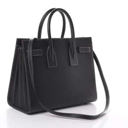 Saint Laurent Grained Calfskin Topstitch Small Sac De Jour Black Porcelain 2 of 8