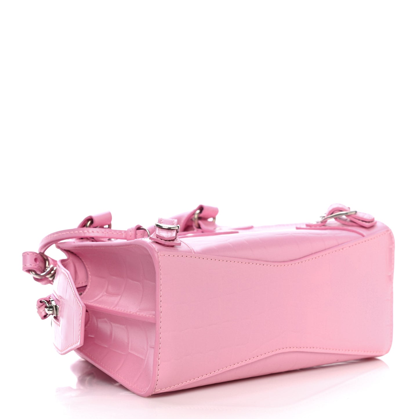 Semi Shiny Calfskin Crocodile Embossed Neo Classic Silver Hardware Mini City Pink