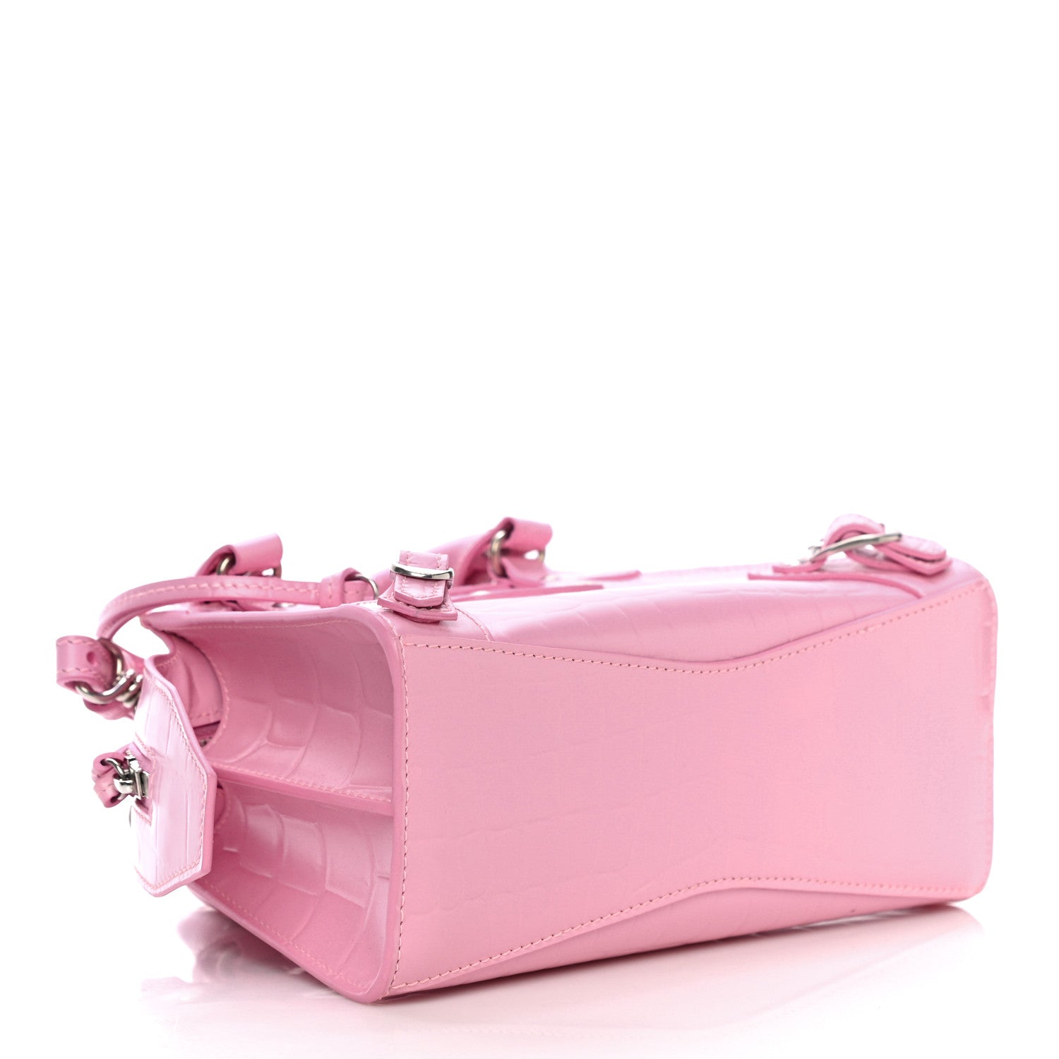 Balenciaga Semi Shiny Calfskin Crocodile Embossed Neo Classic Silver Hardware Mini City Pink 4 of 9