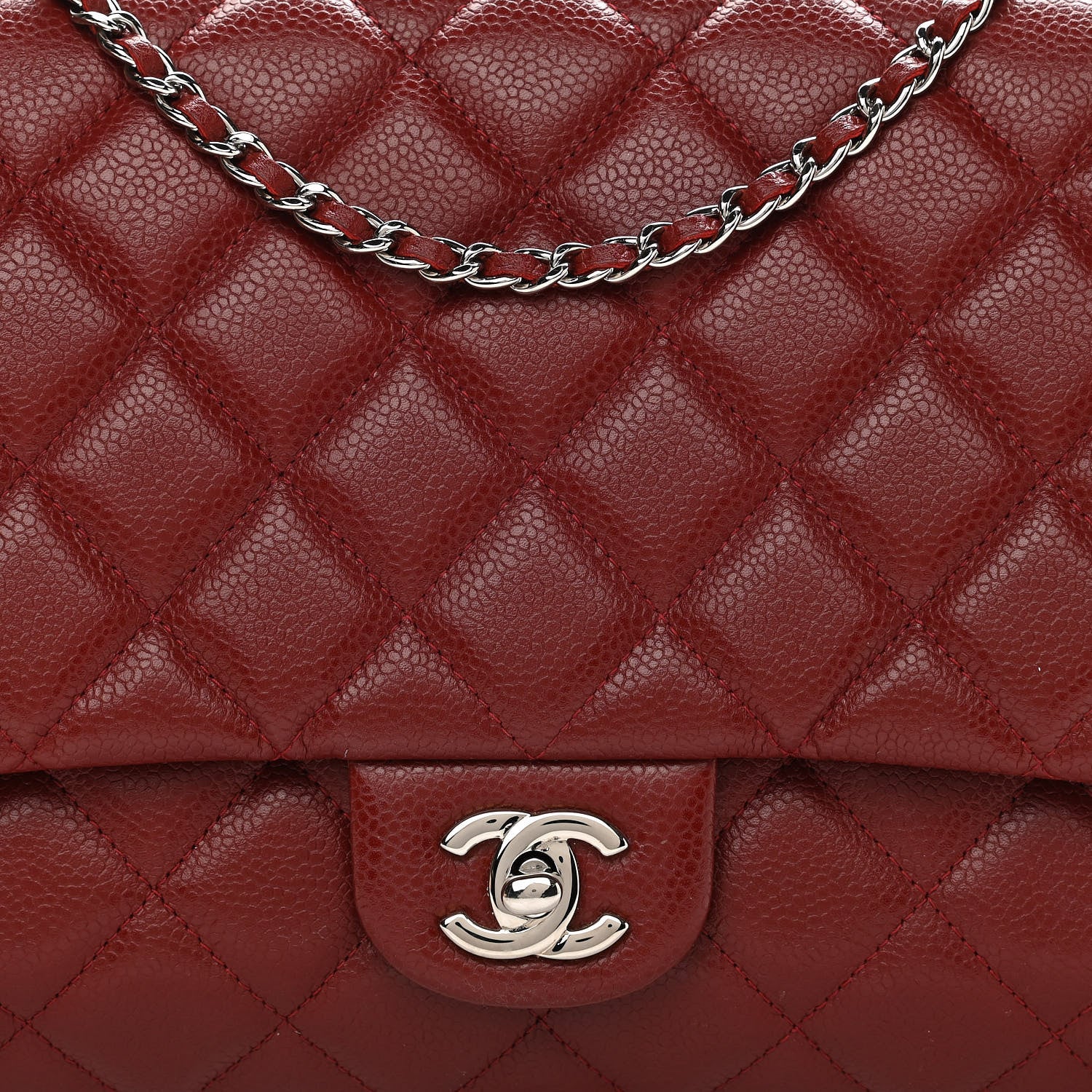 Chanel Caviar Quilted Clutch With Chain Flap Dark Red 8 of 11