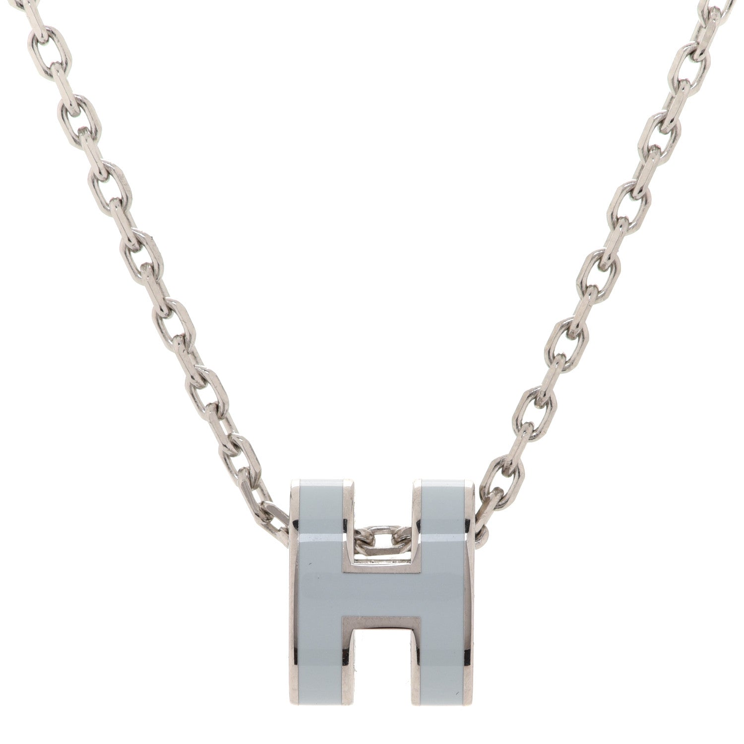Hermes Lacquered Palladium Mini Pop H Pendant Necklace Bleu Zephyr 4 of 7